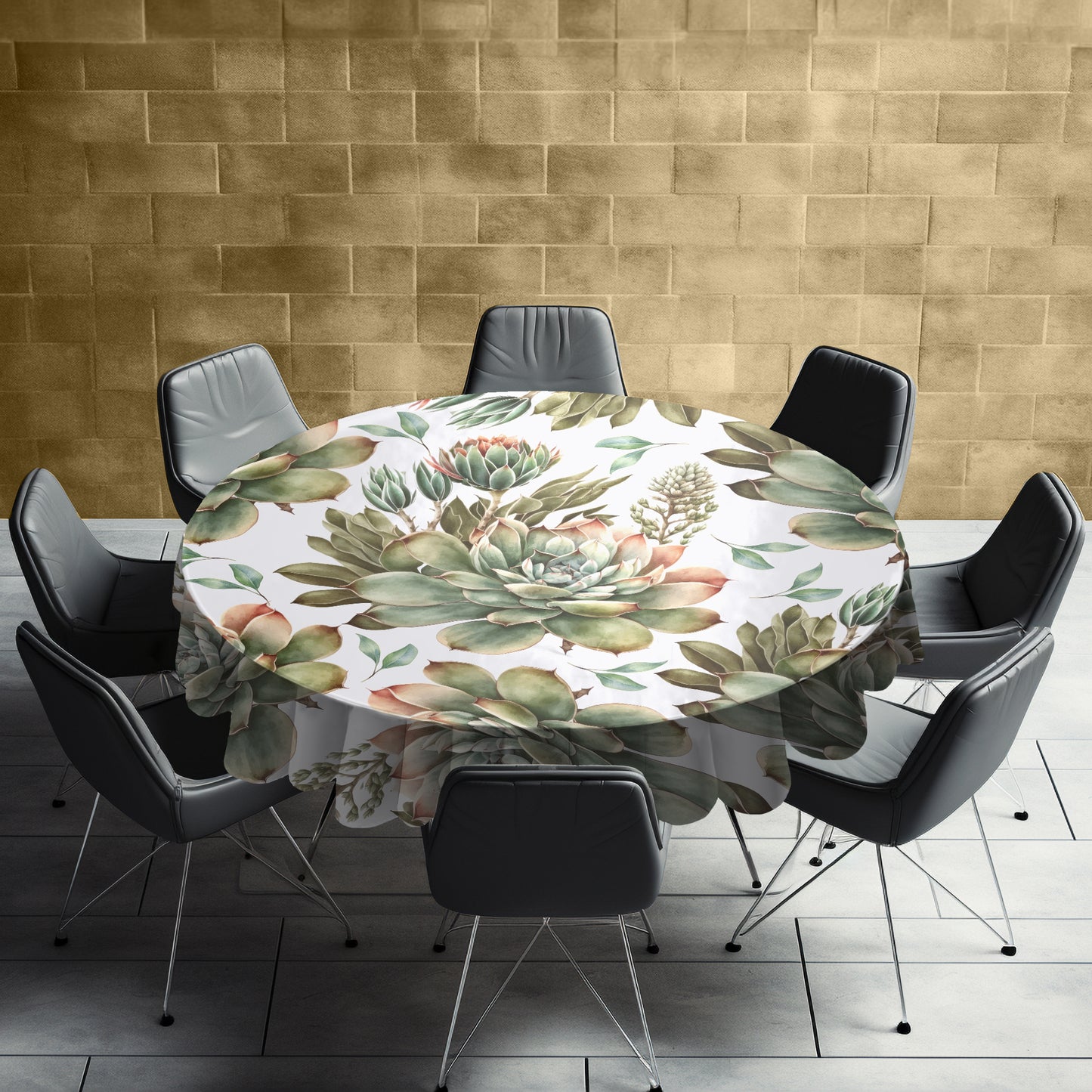 Beautiful Succulents On White Round Tablecloth by Mark van Vuuren