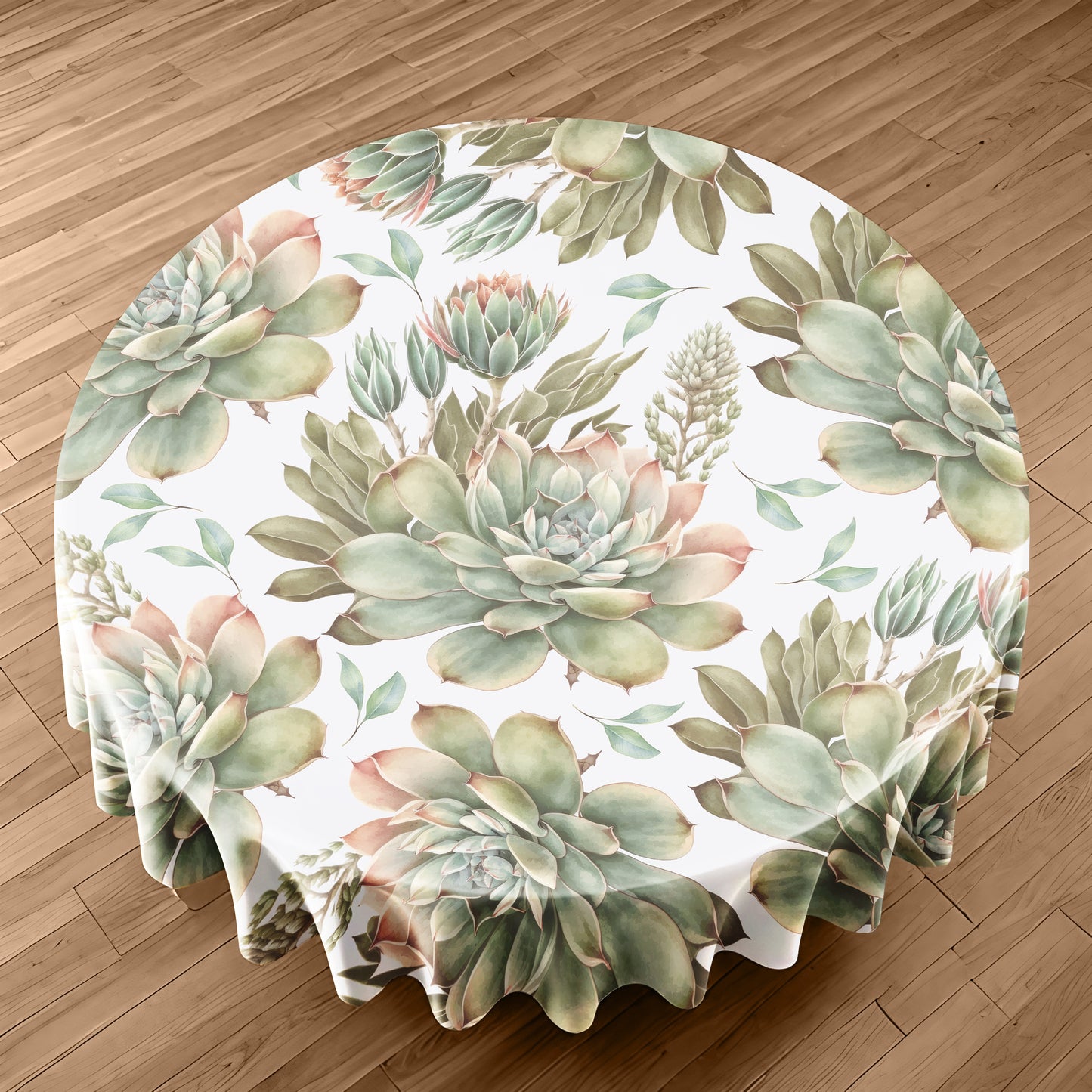 Beautiful Succulents On White Round Tablecloth by Mark van Vuuren