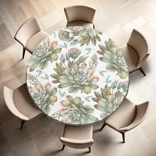 Beautiful Succulents On White Round Tablecloth by Mark van Vuuren
