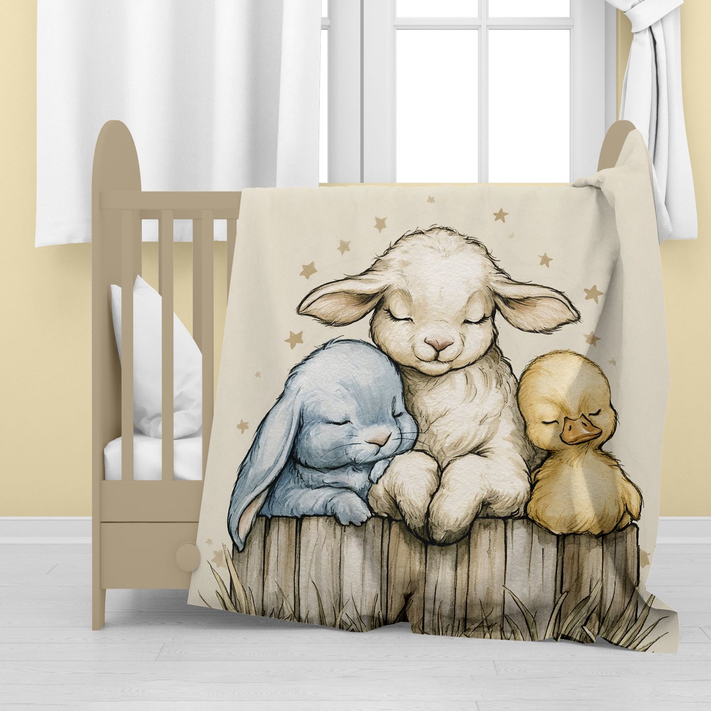 Bedtime Sleepy Farm Animals Baby Fleece Blanket by Wikus Schalkwyk