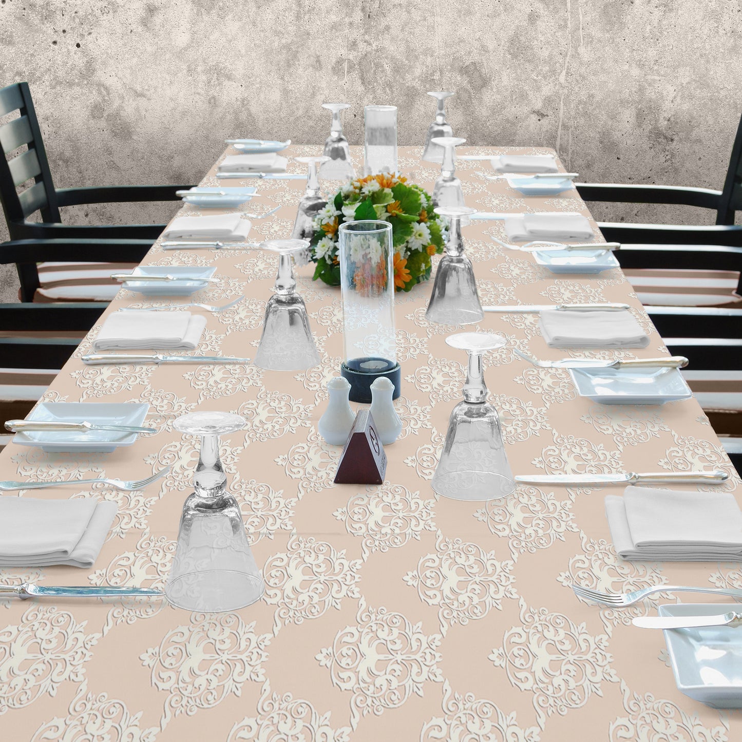 Beige Baroque Pattern 3m Rectangle Tablecloth