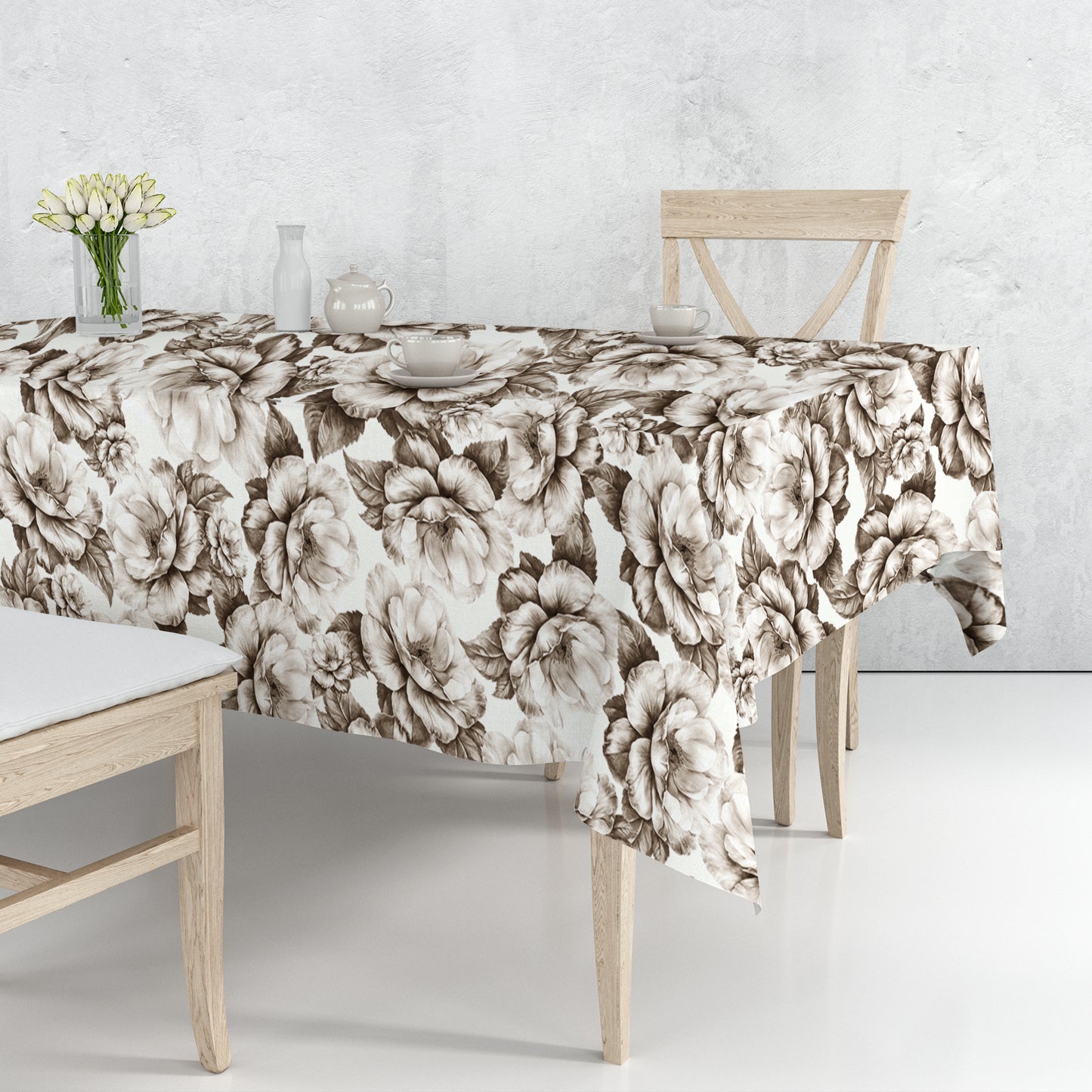 Beige Bloom Rectangle Tablecloth By Mark Van Vuuren