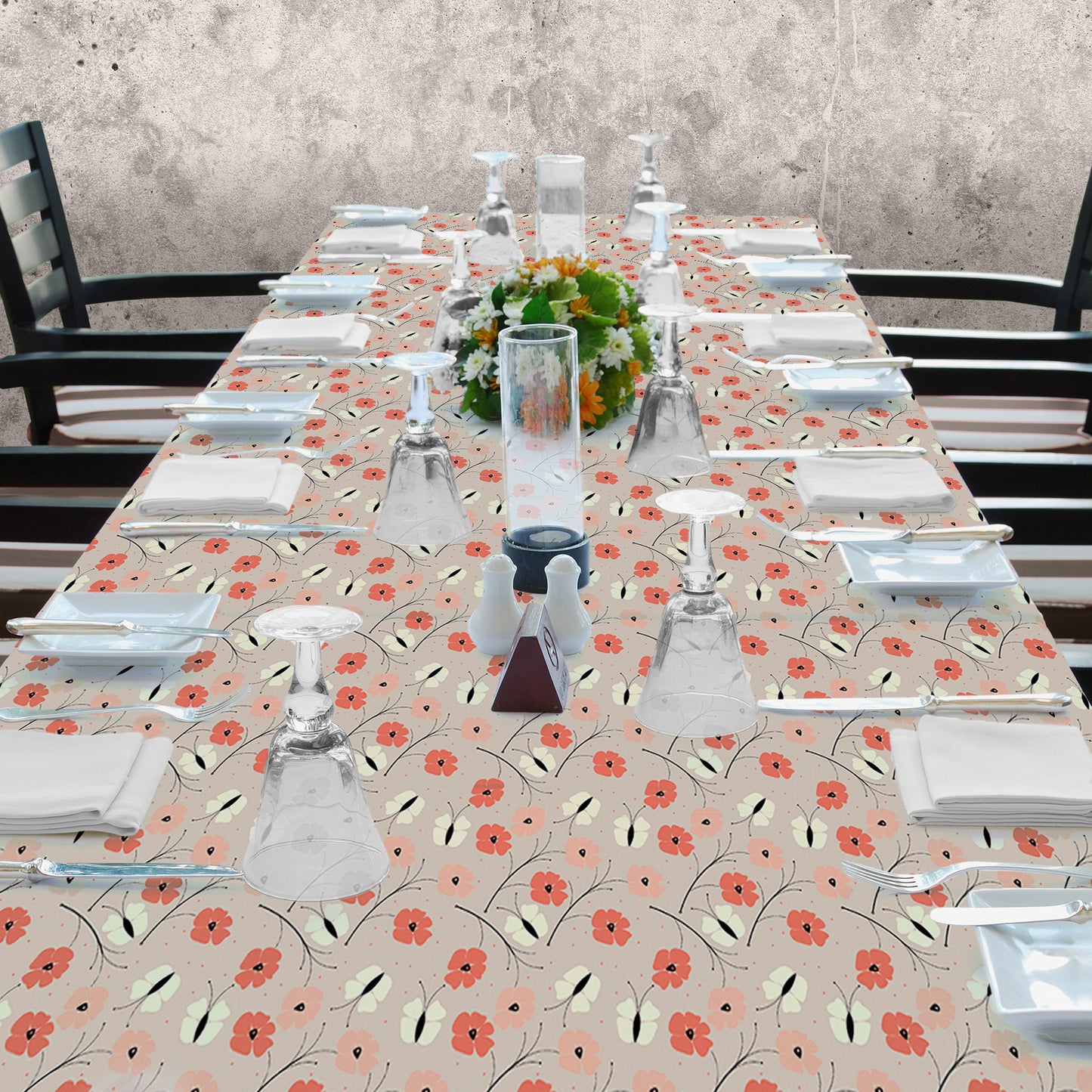 Beige Butterfly Garden 3m Rectangle Tablecloth