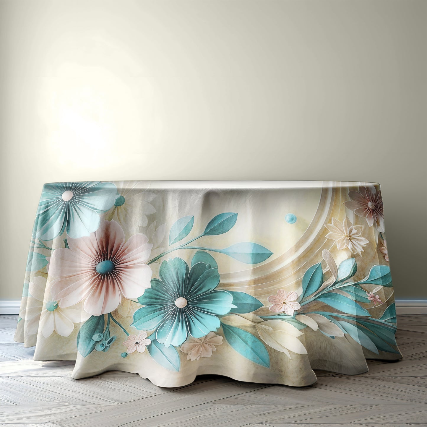 Beige Floral 2,3m Round Tablecloth