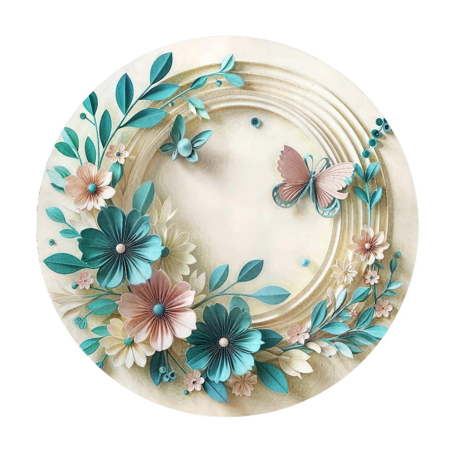 Beige Floral 2,3m Round Tablecloth