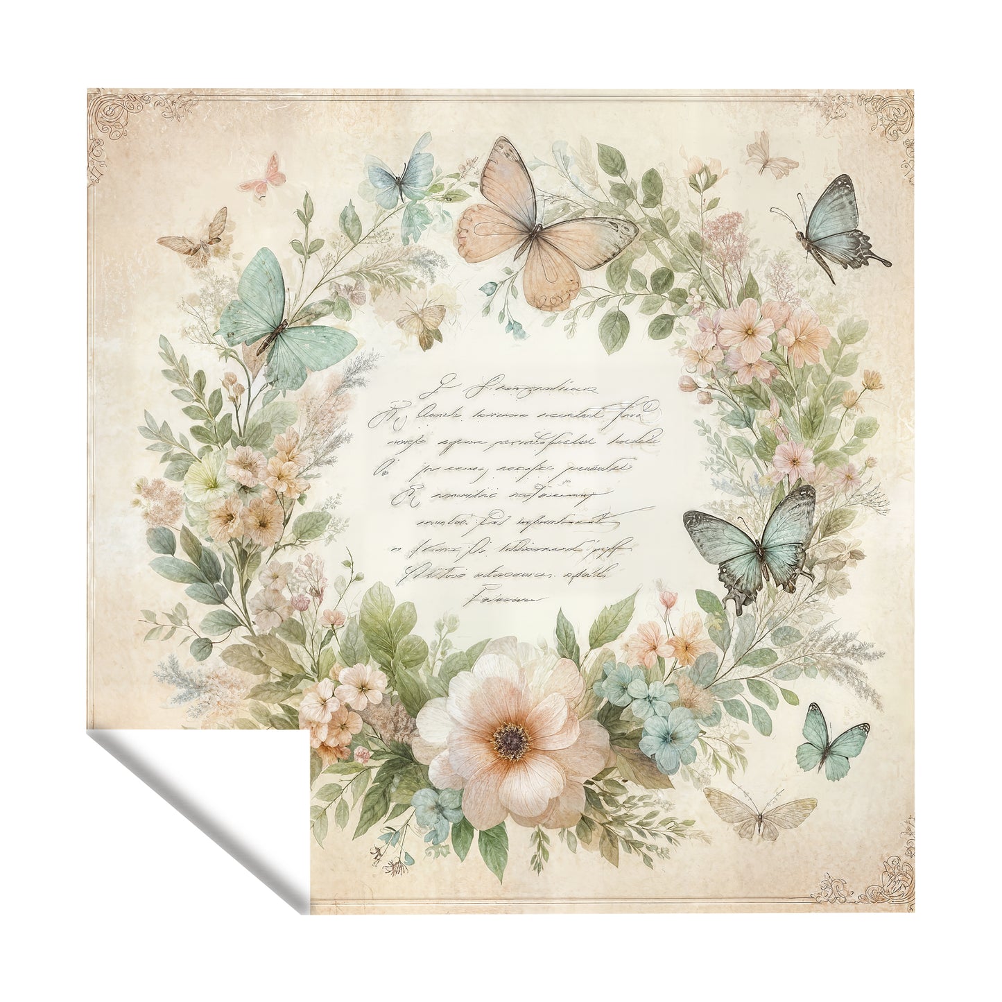 Beige Flowera and Butterflies Square Tablecloth