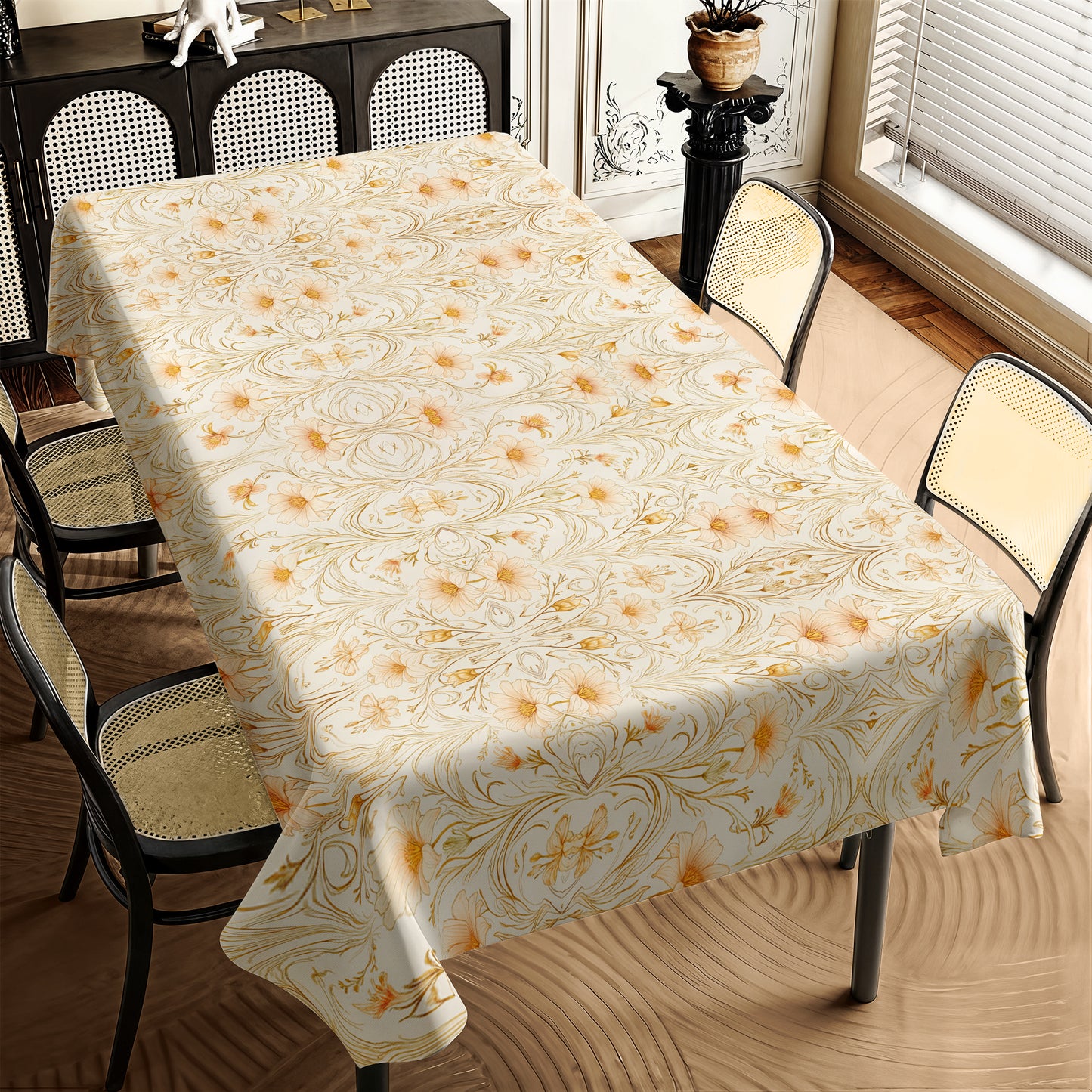 Beige Lily Blossom Rectangle Tablecloth