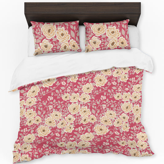 Beige & Pink Peony Duvet Cover Set