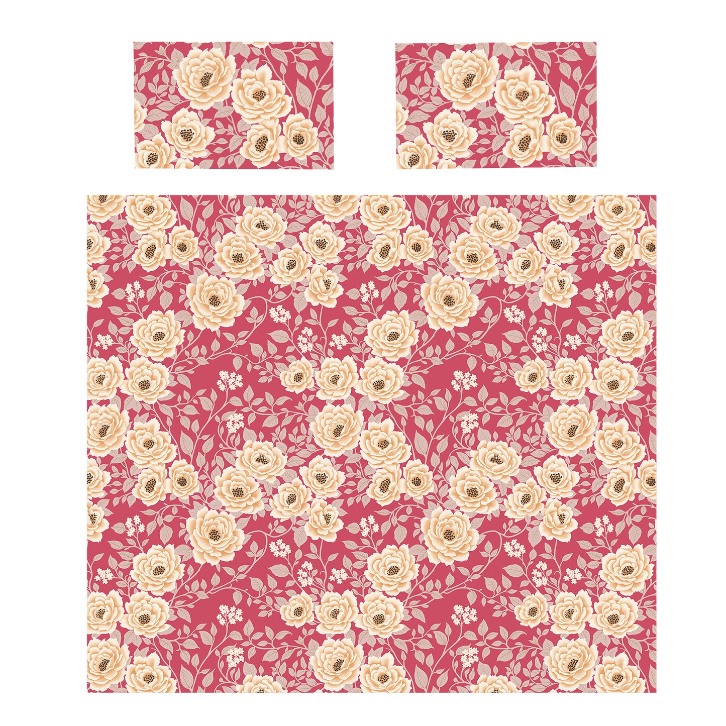 Beige & Pink Peony Duvet Cover Set