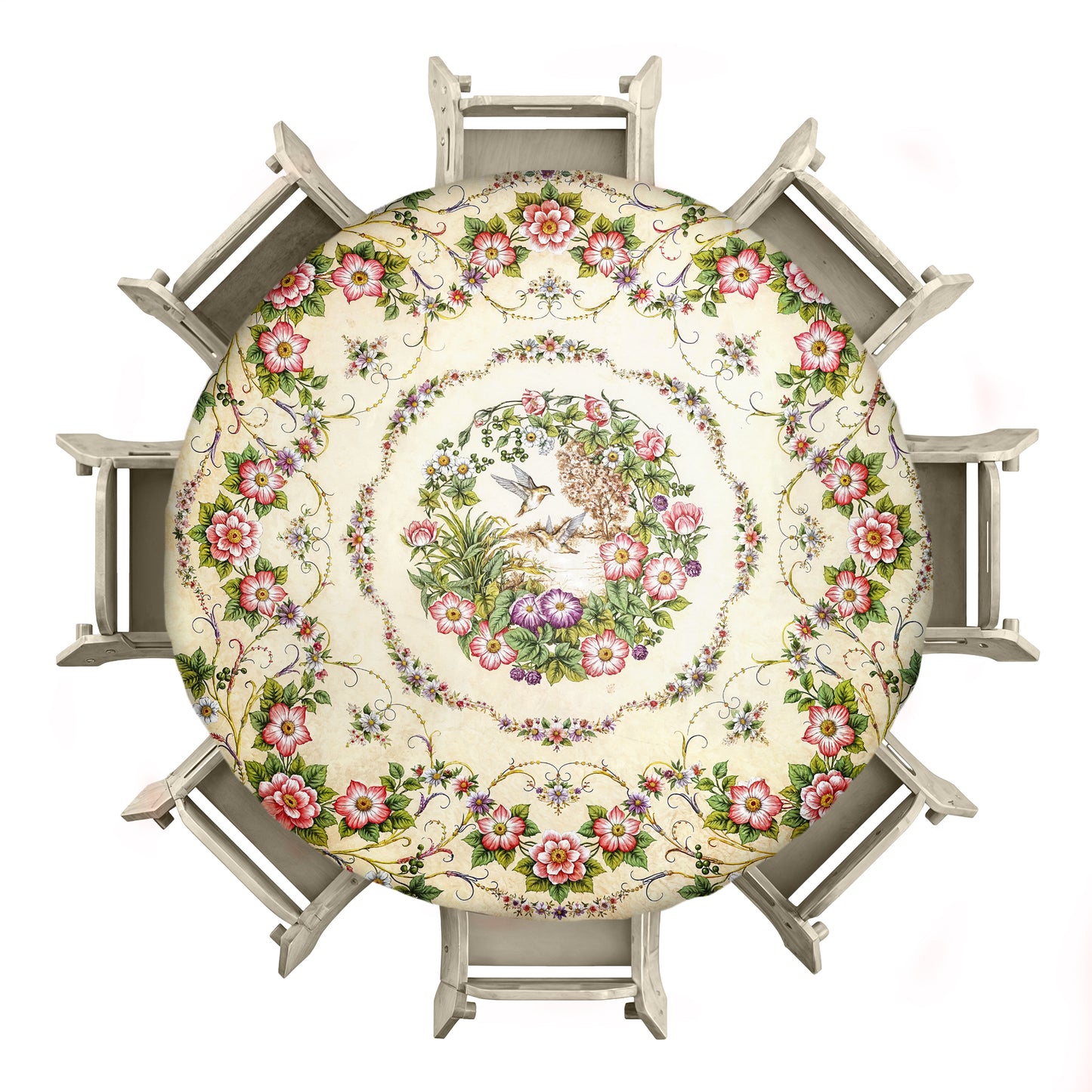 Beige with Forget Me Nots 2,3m Round Tablecloth