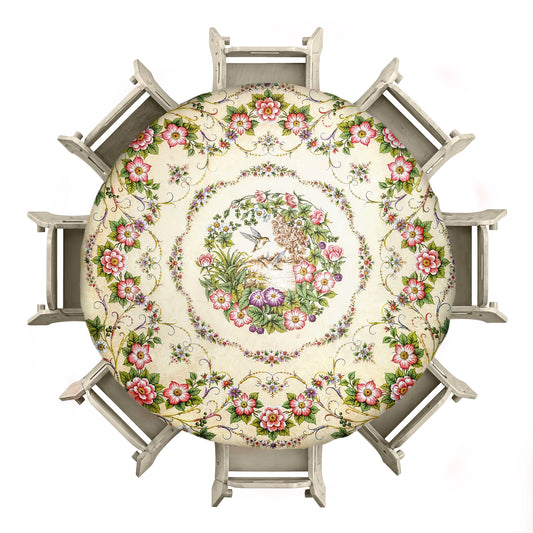 Beige with Forget Me Nots 2,3m Round Tablecloth