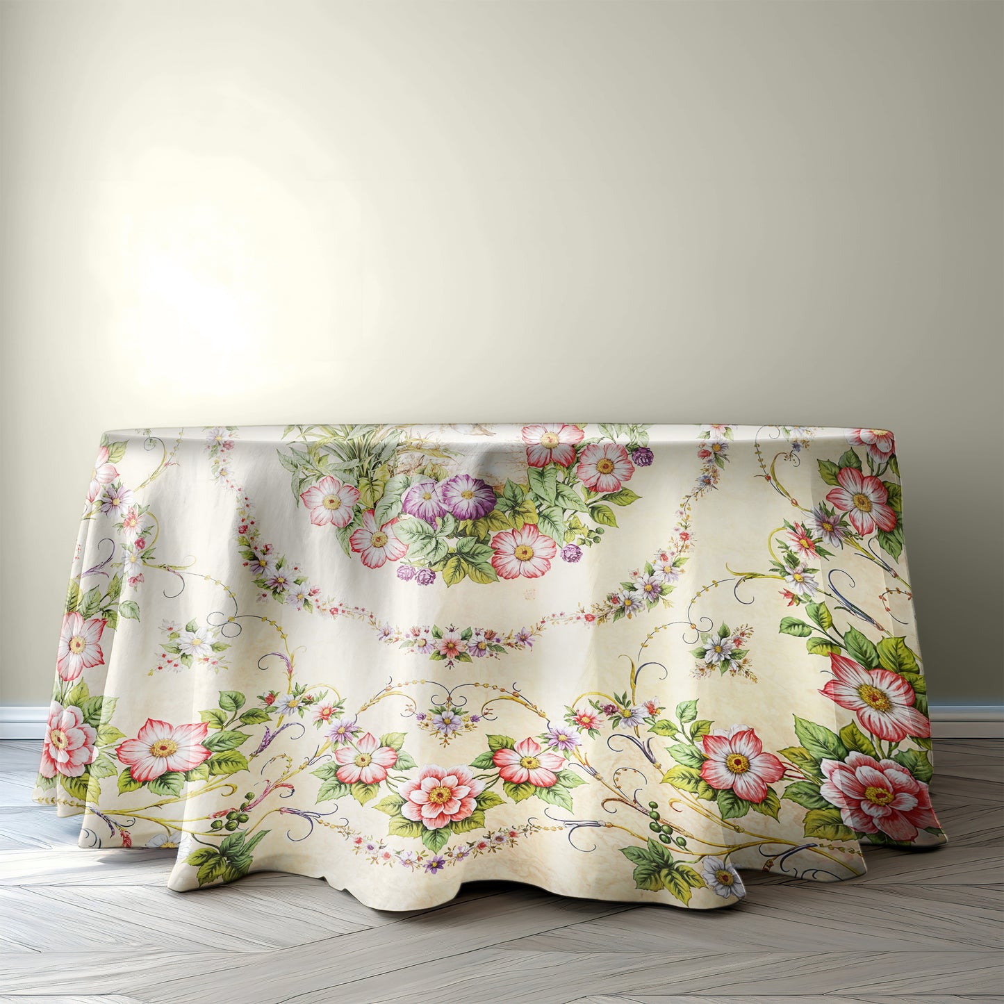 Beige with Forget Me Nots 2,3m Round Tablecloth
