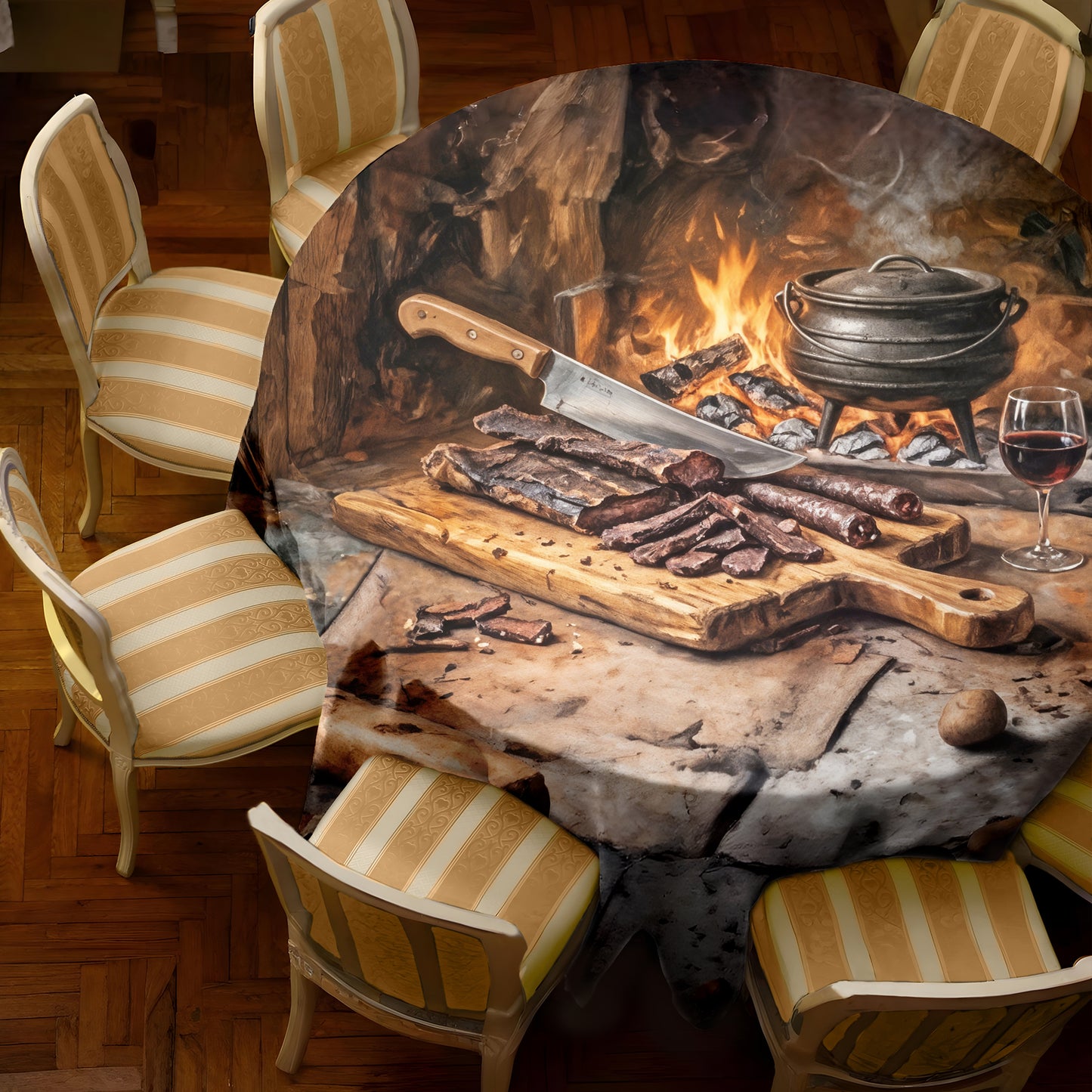 Biltong Potjie Kos 2,3m Round Tablecloth