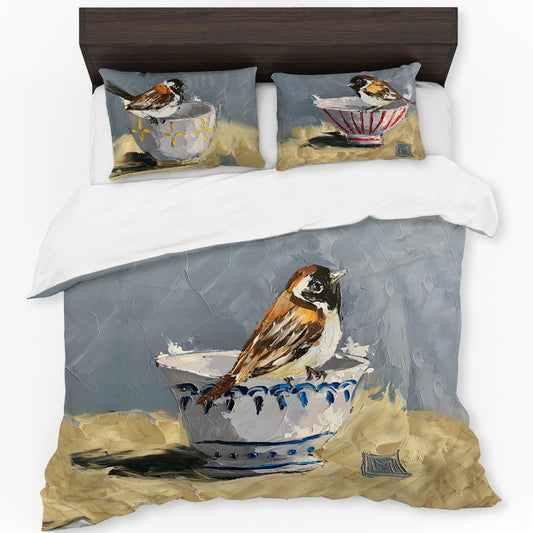 Bird In Cup Duvet Cover Set by Juanette Menderoi