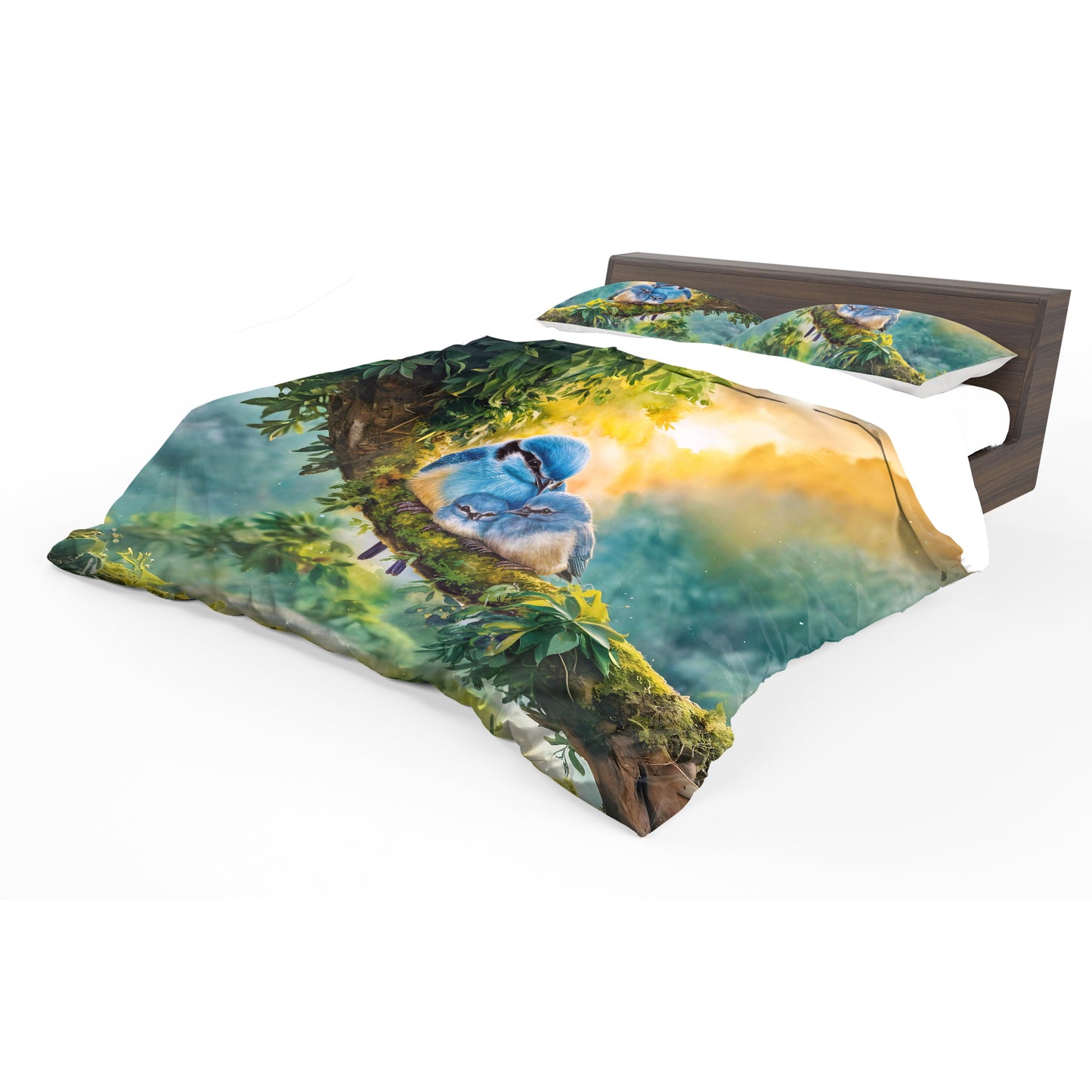 Birds Nestled in Blue Duvet Cover Set
