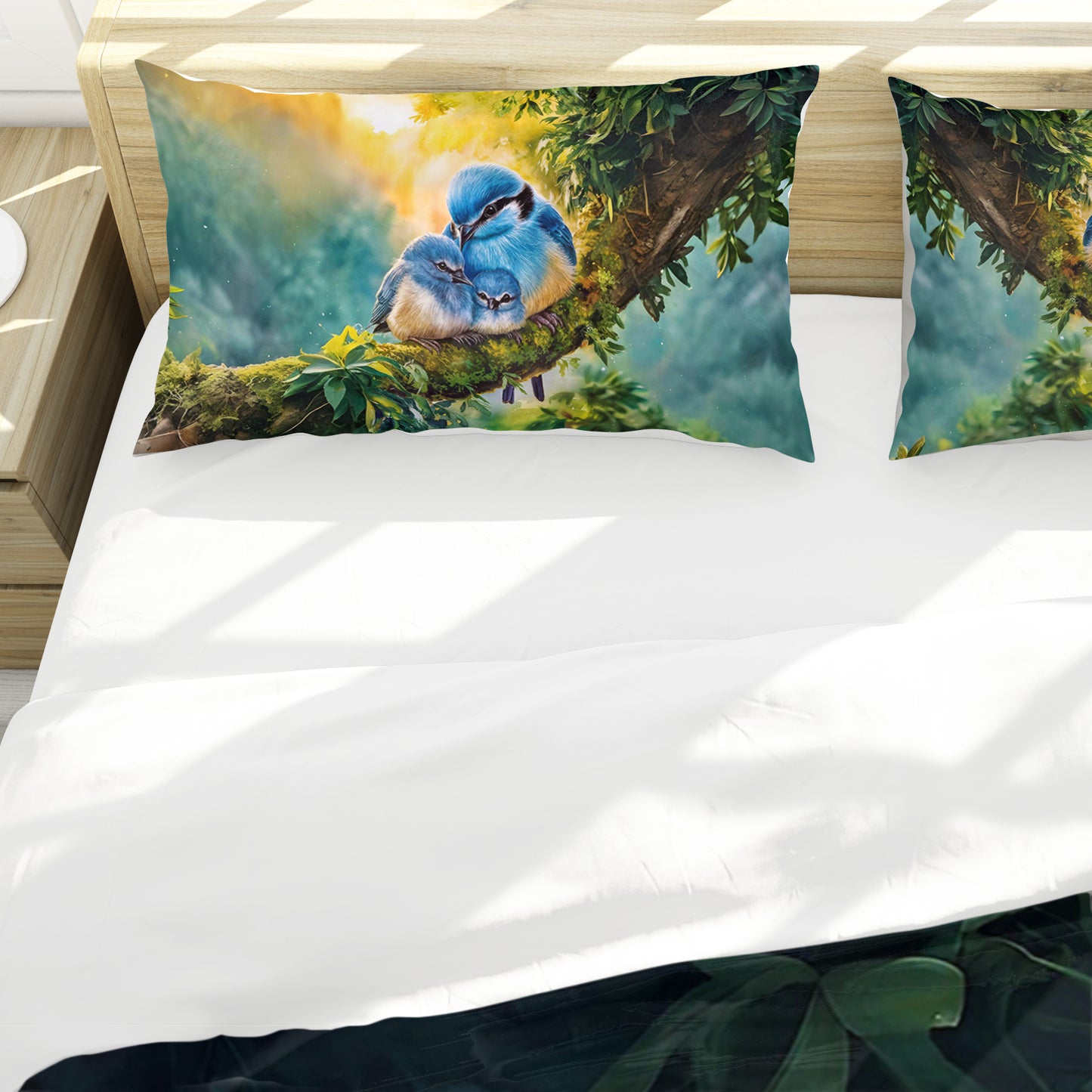Birds Nestled in Blue Duvet Cover Set