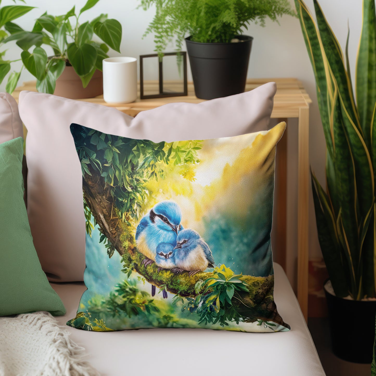Birds Nestled in Blue Luxury Scatter
