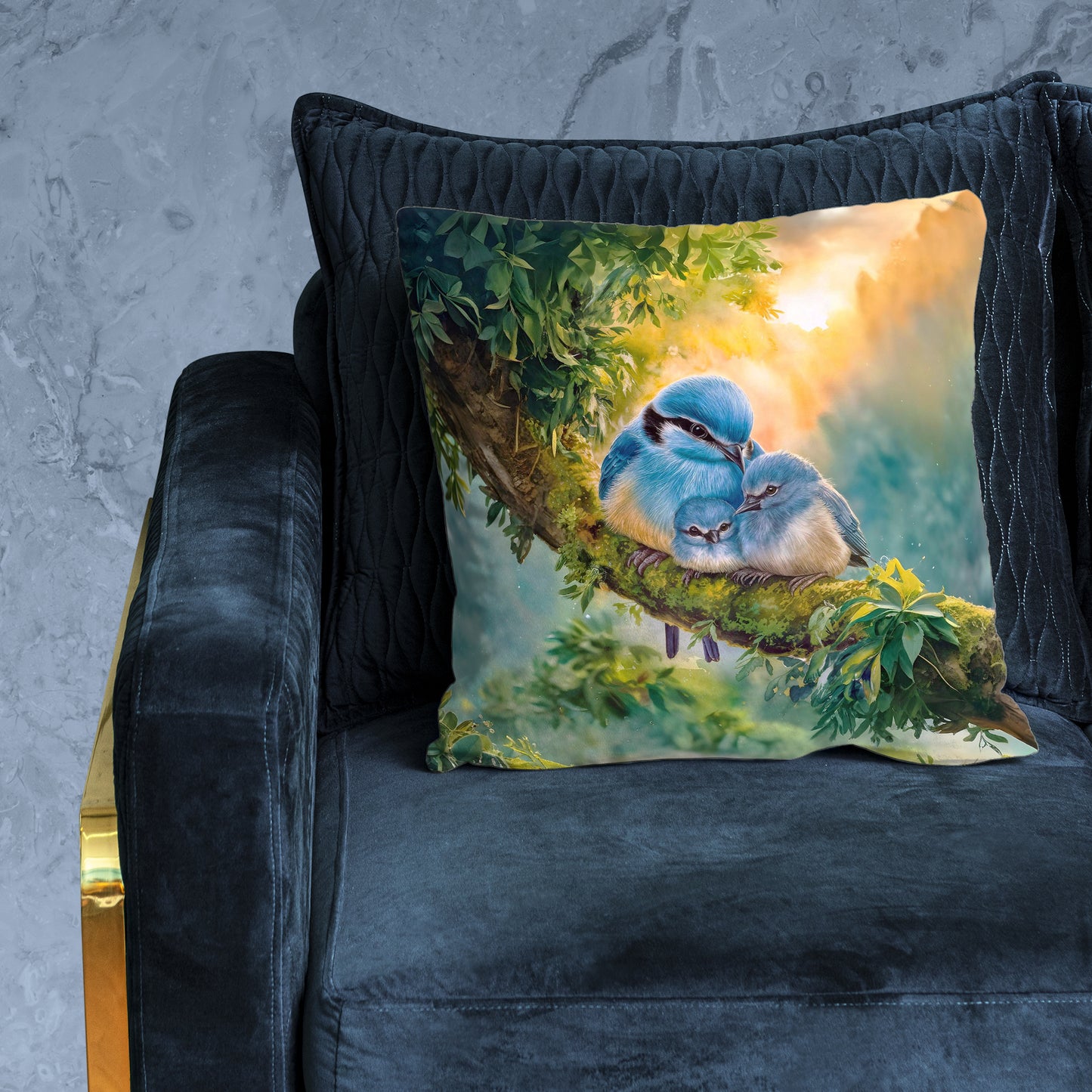 Birds Nestled in Blue Luxury Scatter