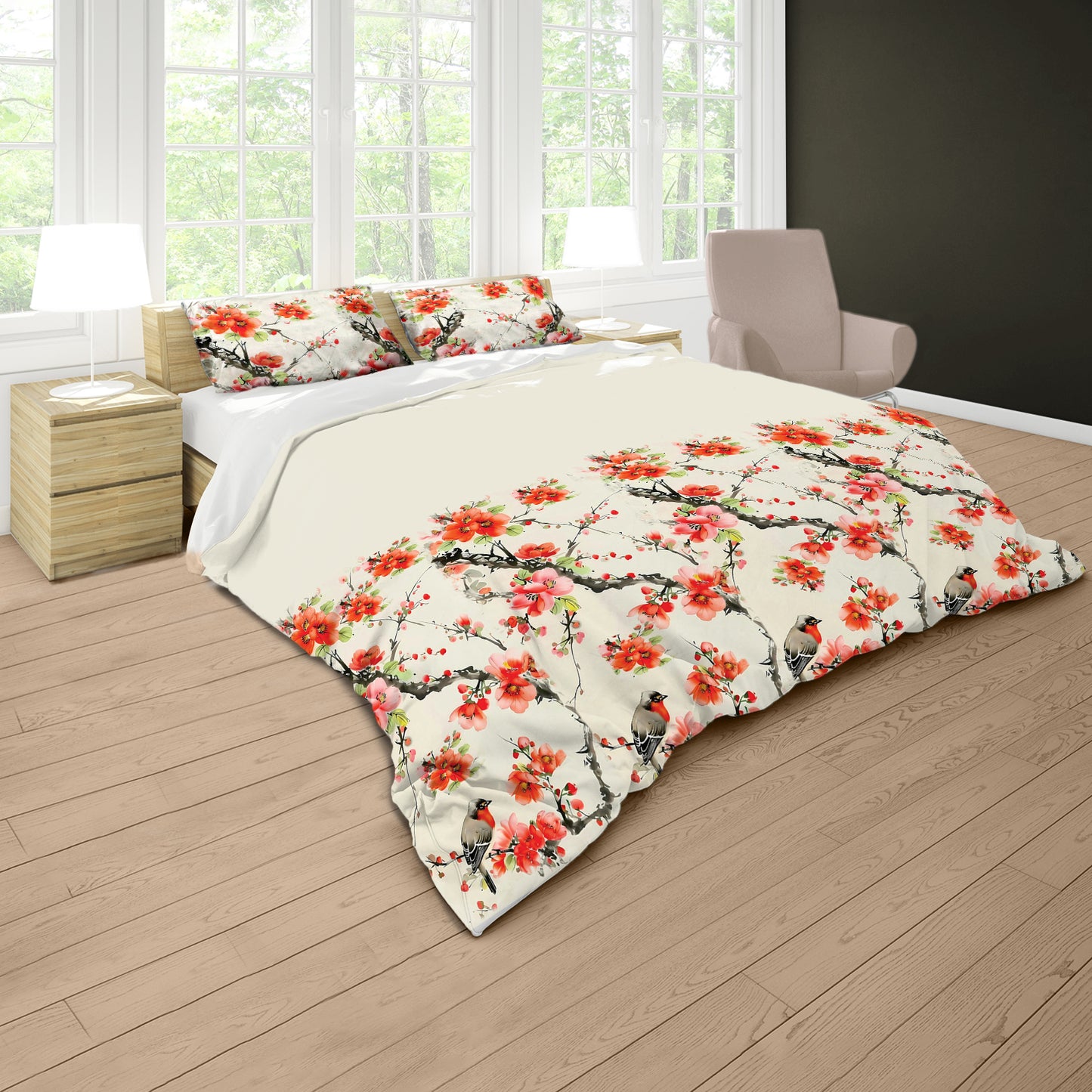 Birds in Cherry Trees Duvet Cover Set