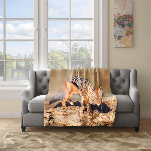 Black Back Jackal Light Weight Fleece Blanket by Annette Heymans