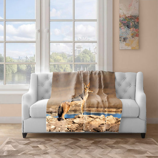 Black Backed Jackal Scanning Area Light Weight Fleece Blanket by Fanie Heymans