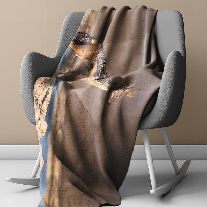 Black Backed Jackal Scanning Area Light Weight Fleece Blanket by Fanie Heymans