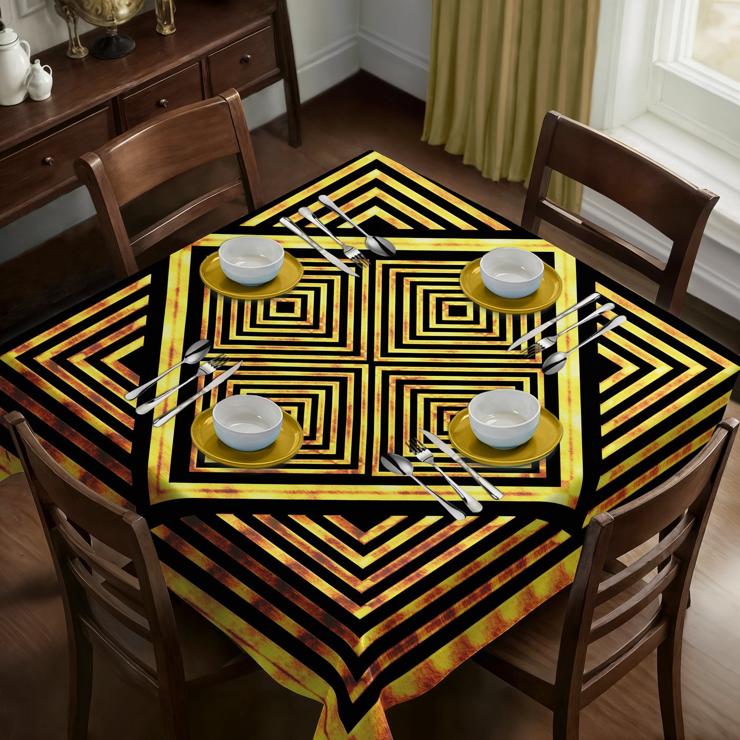 Black And Gold Haze Square Tablecloth
