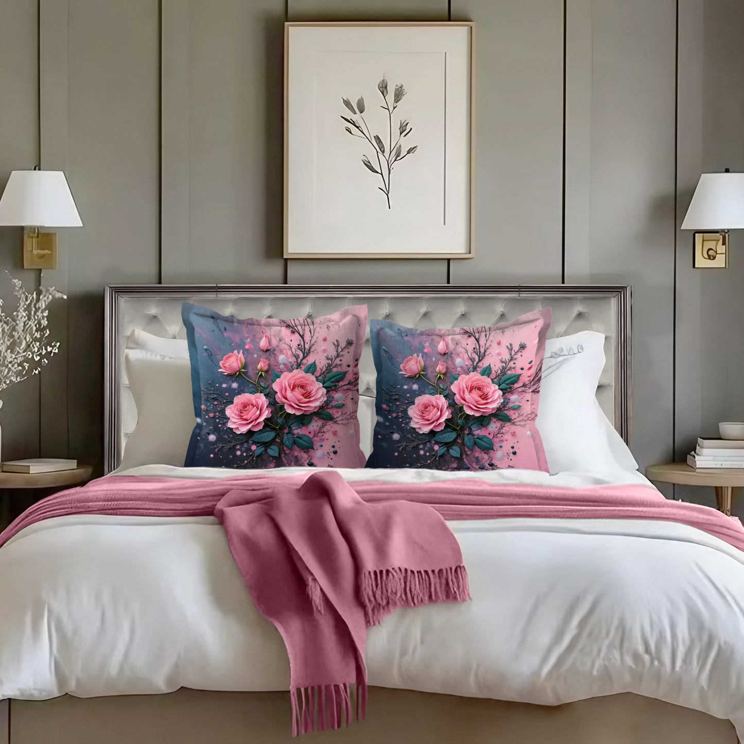 Black And Pink Abstract Rose Exclusive Range Cushions