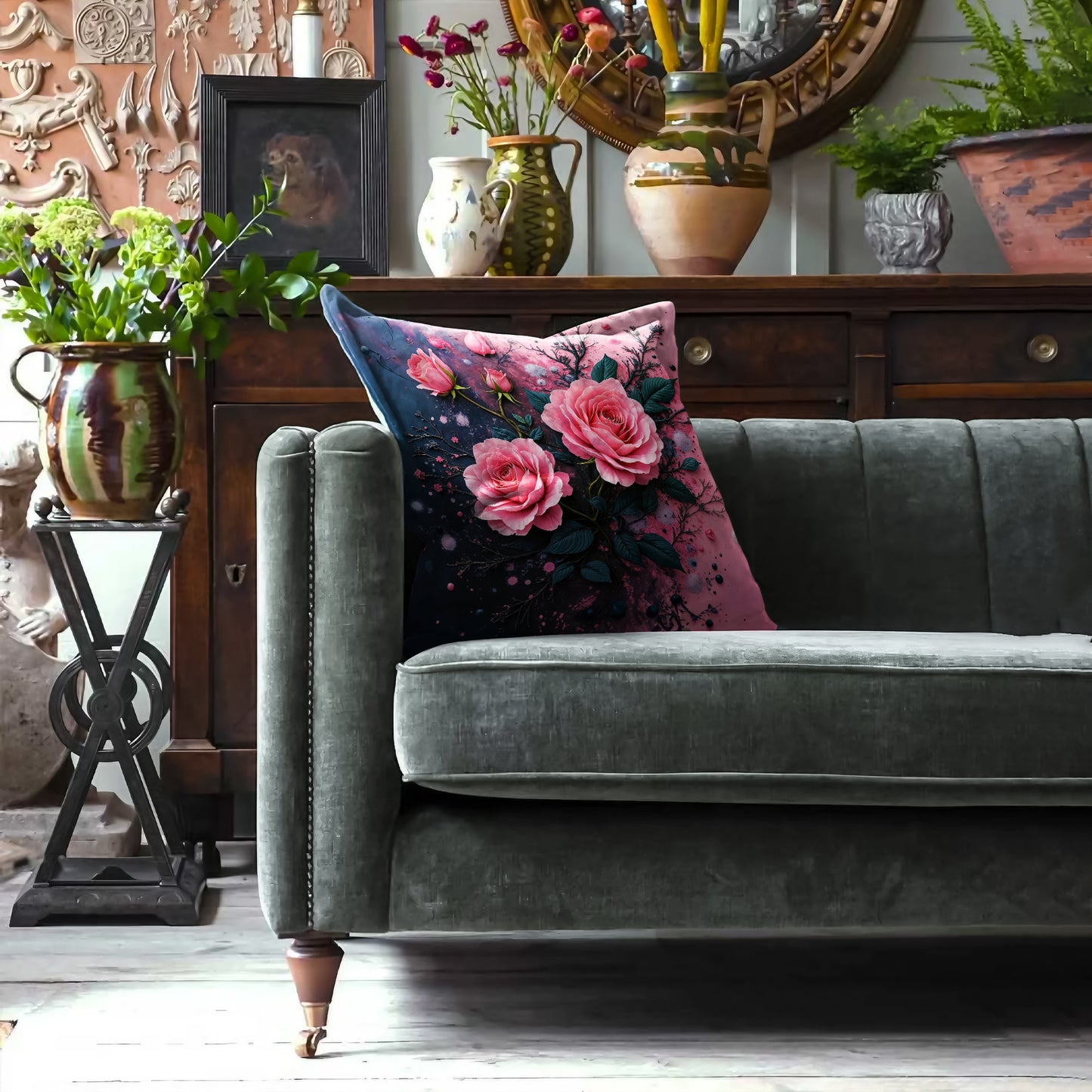 Black And Pink Abstract Rose Exclusive Range Cushions