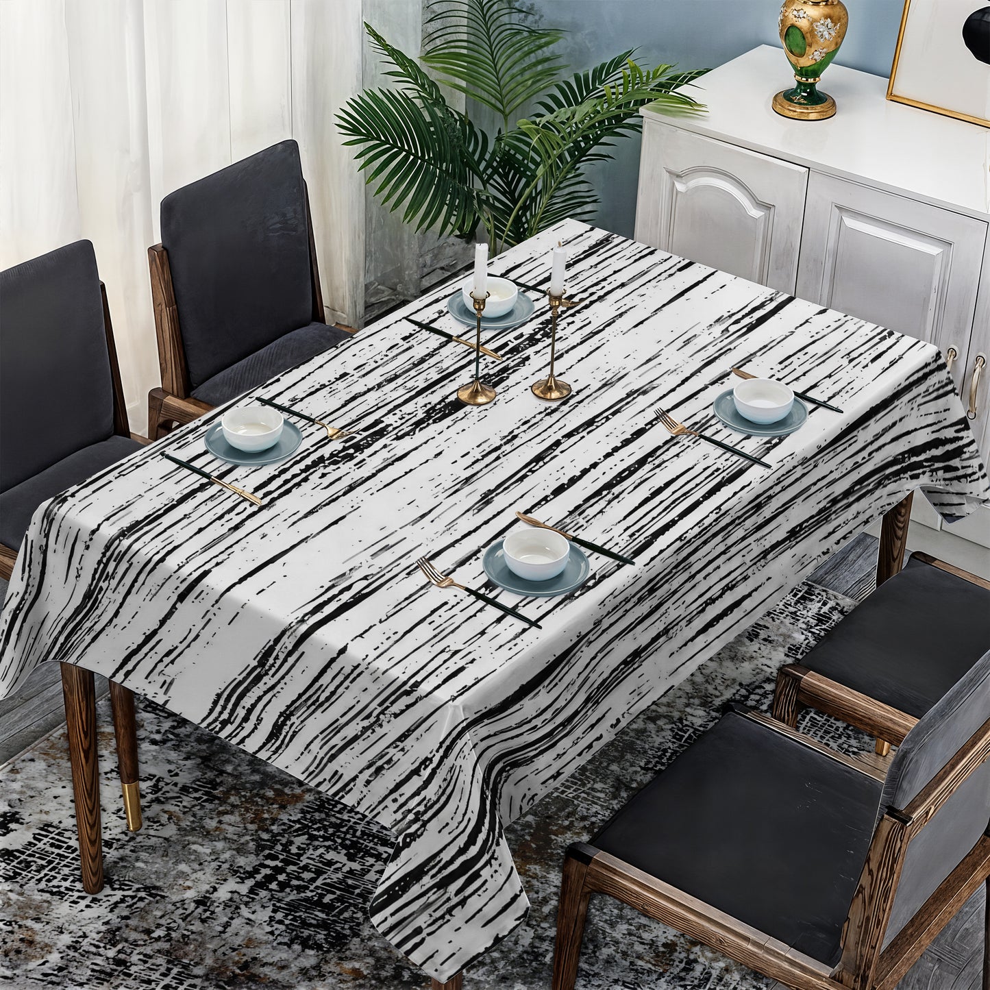 Black And White Texture Rectangle Tablecloth