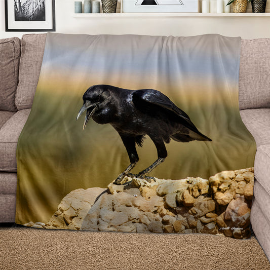 Black Crow Light Weight Fleece Blanket by Annette Heymans
