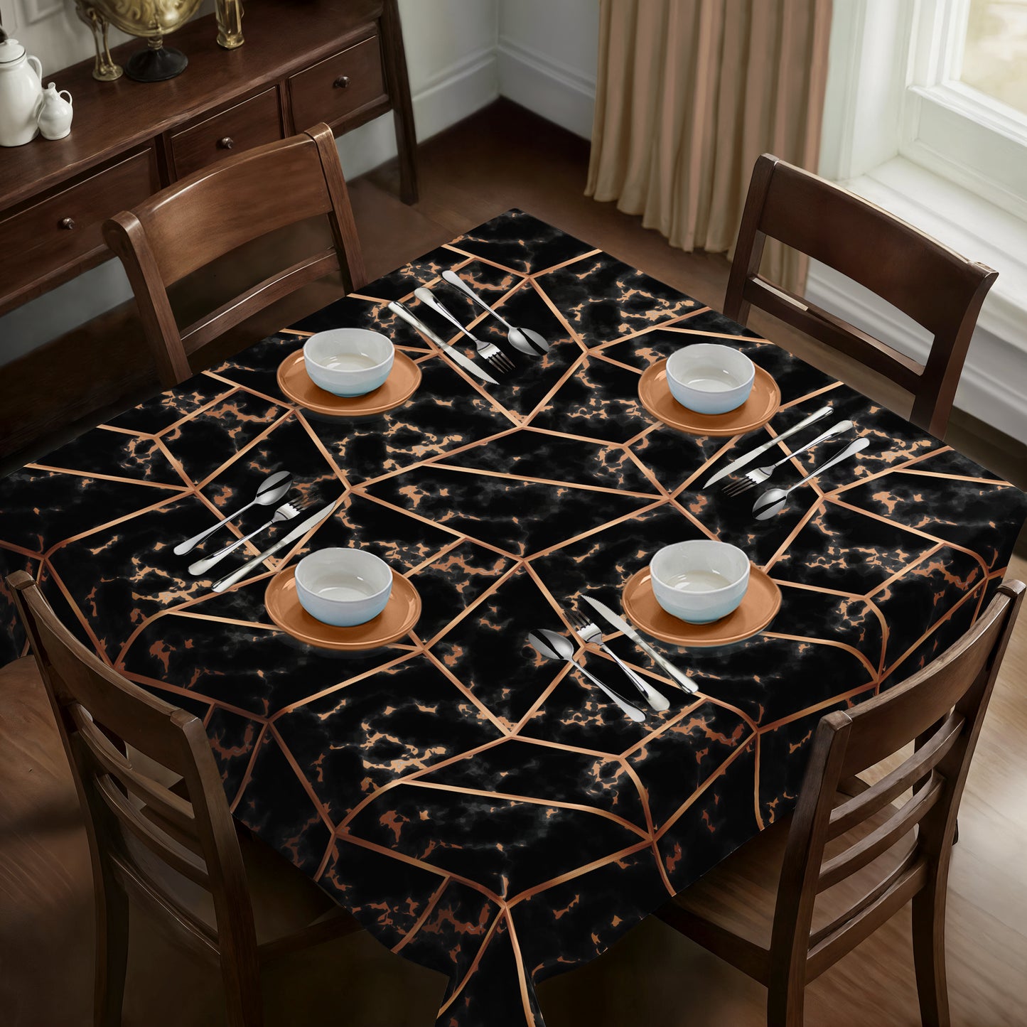 Black Marble Square Tablecloth