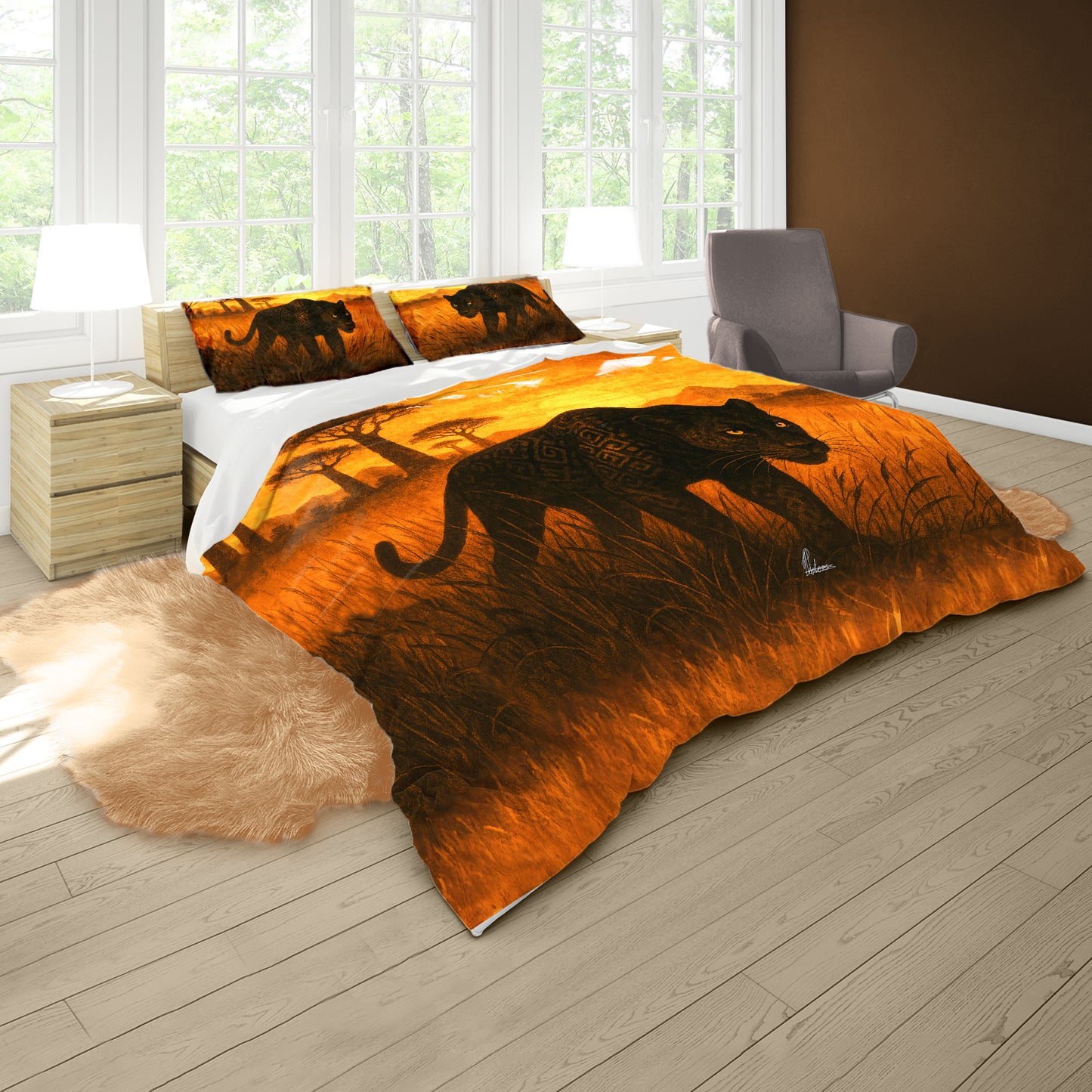 Black Panther At Sunset Duvet Cover Set by Nathan Pieterse