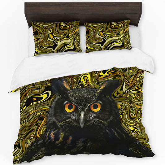 Black & Yellow Owl Duvet Cover Set