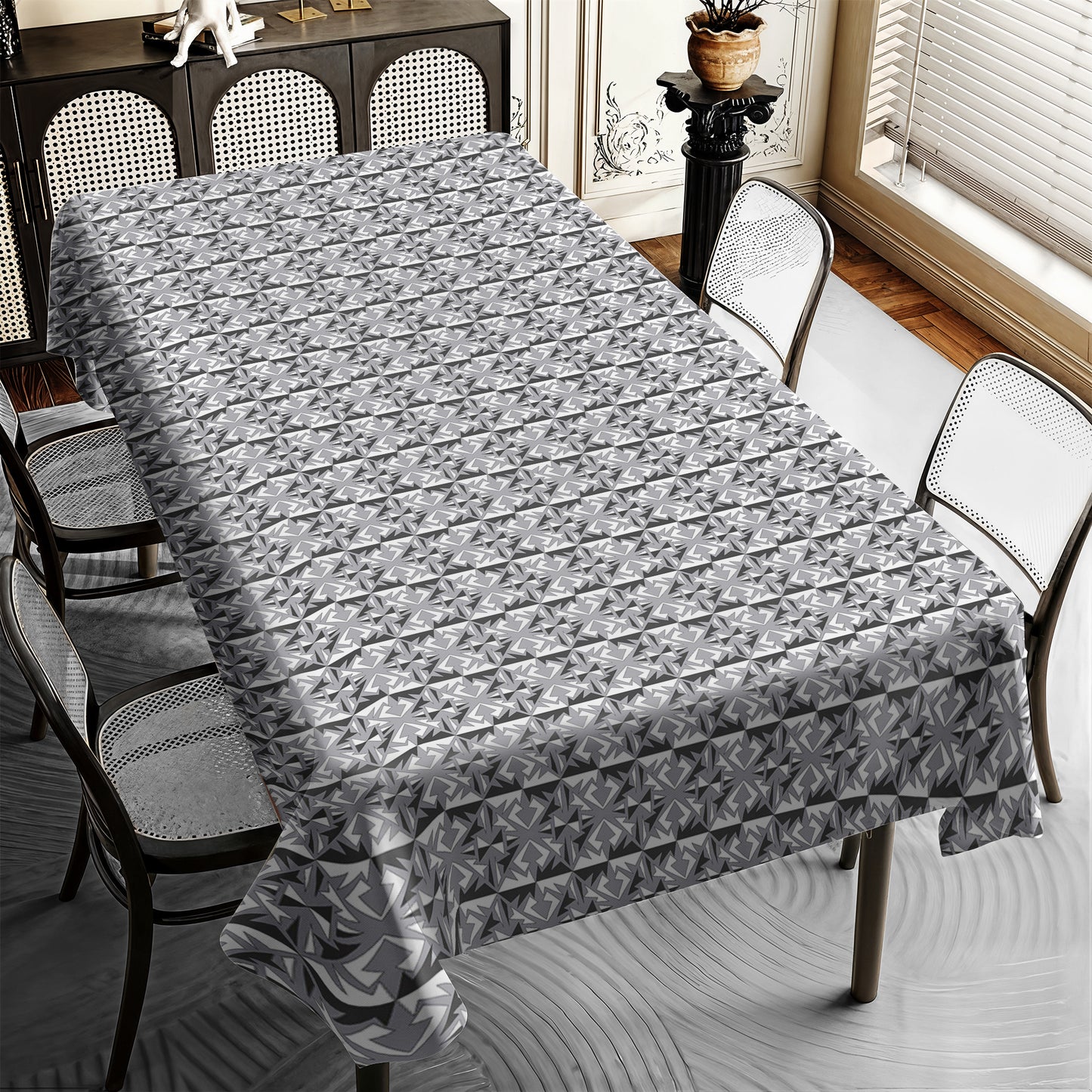 Black and Silver Geometric Shapes Rectangle Tablecloth