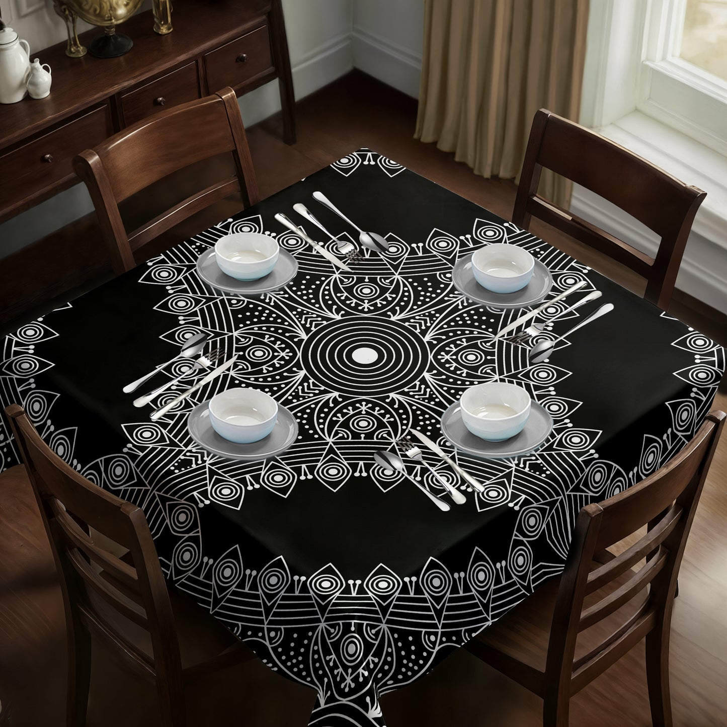 Black and White Pattern Square Tablecloth