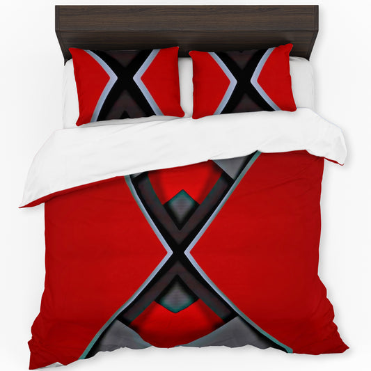 Black on Red Futuristic Design Duvet Cover Set