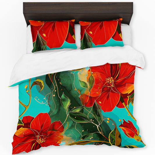 Blazing Red Blossoms Duvet Cover Set