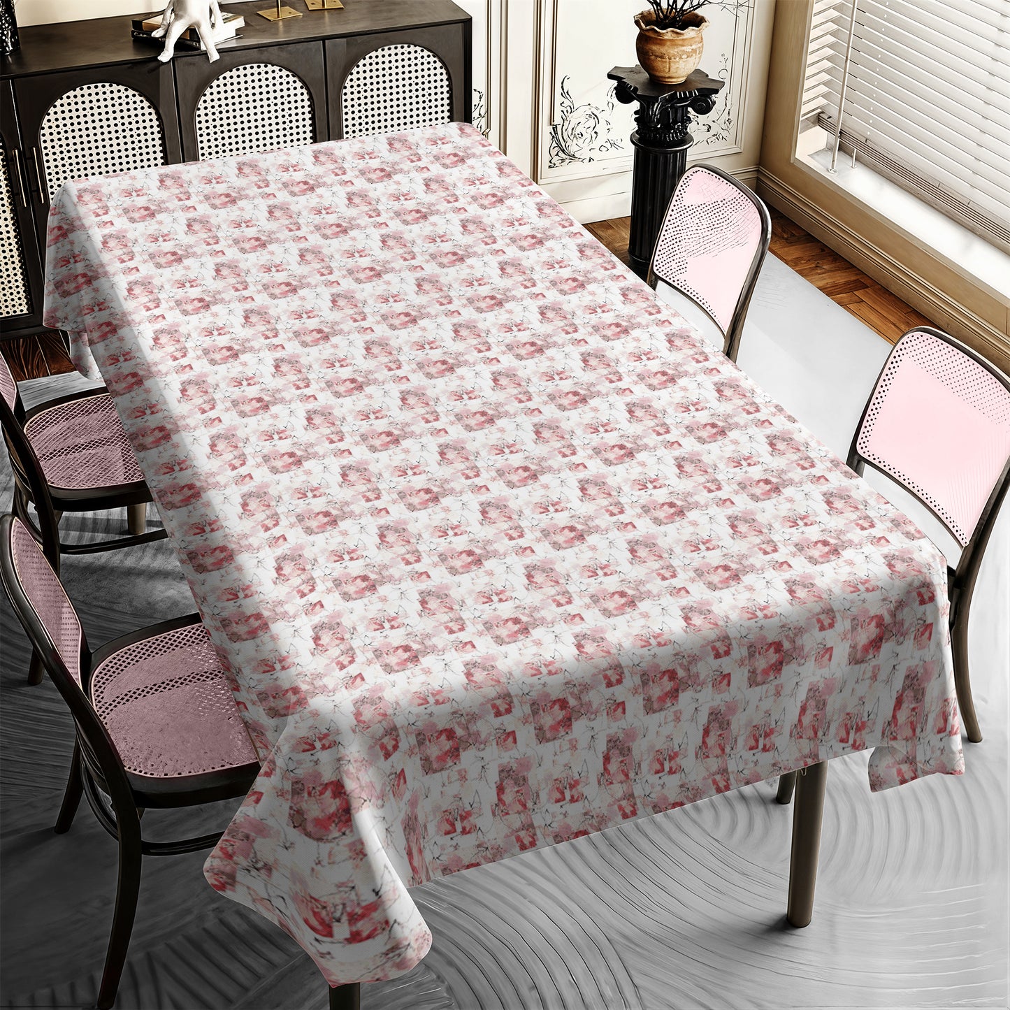 Block Pattern on White Rectangle Tablecloth