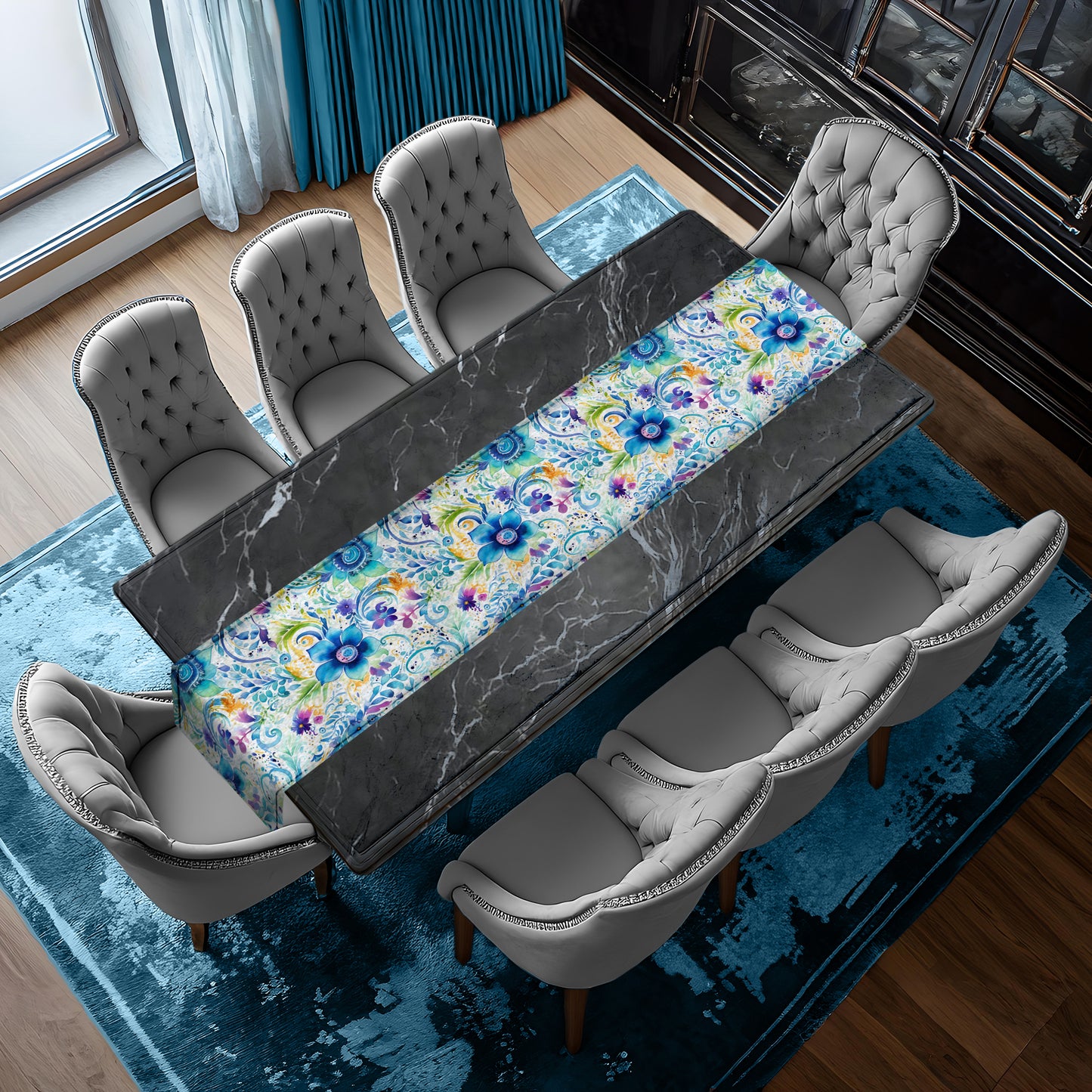 Blooming Blue Table Runner