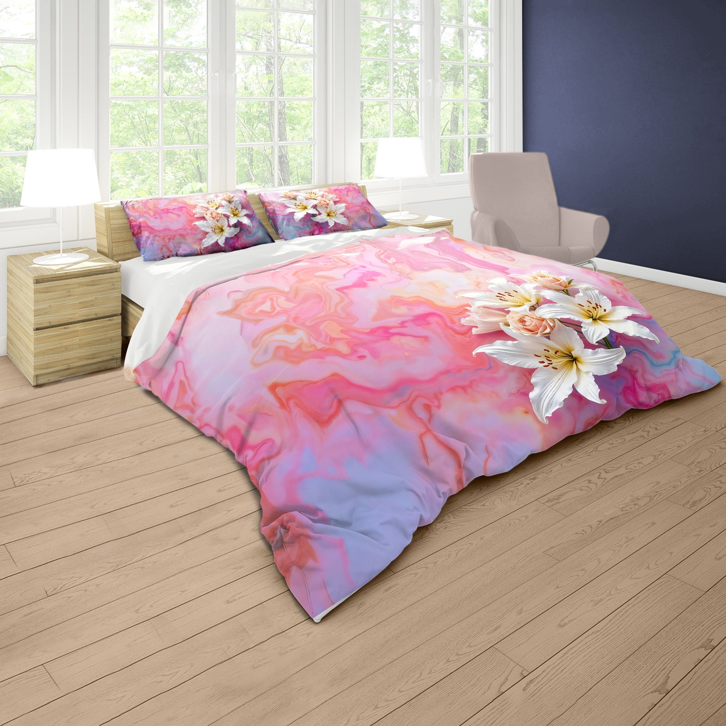Blooming Fireheart Lily Duvet Cover Set