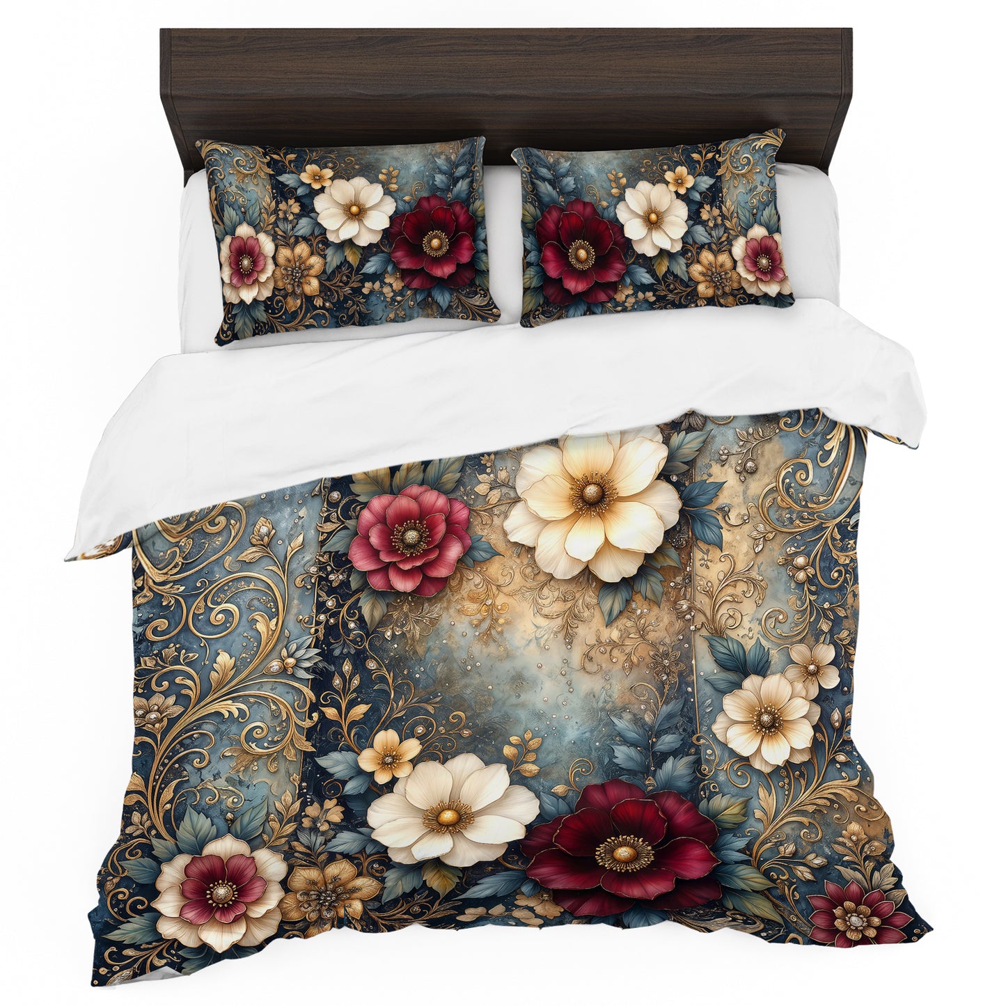 Blossoms on Rust Duvet Cover Set