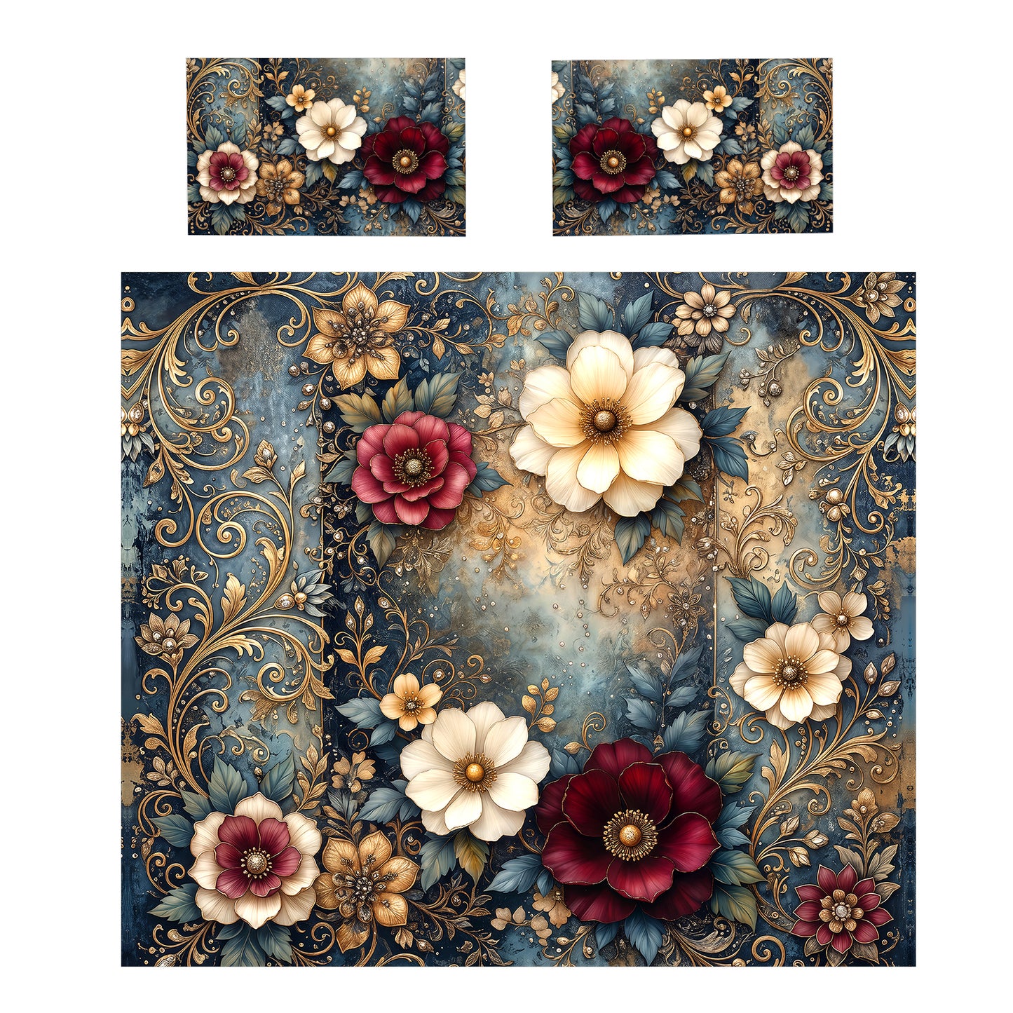 Blossoms on Rust Duvet Cover Set