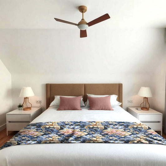 Blue And Beige Floral Light Bed Throw