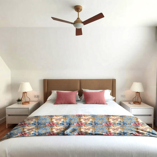 Blue And Cream Light Bed Throw