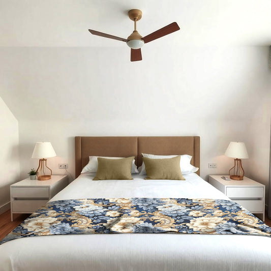 Blue And White Floral Light Bed Throw