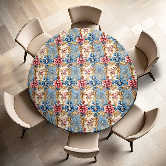 Blue Cream Pink Round Tablecloth