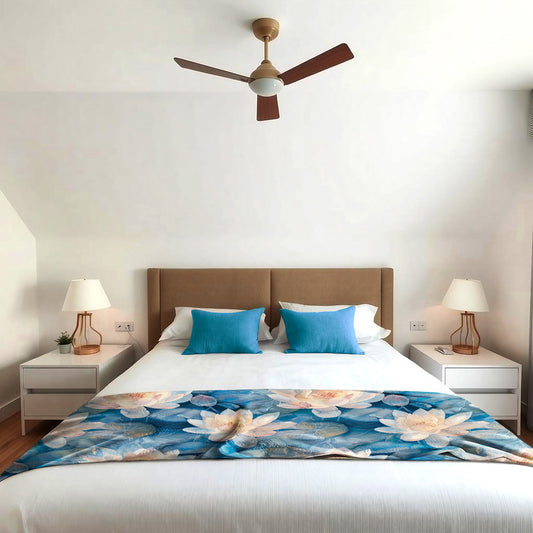 Blue Water And White Lilies Light Bed Throw