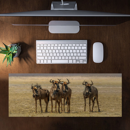 Blue Wildebeest Herd Desk Pad by Fanie Heymans