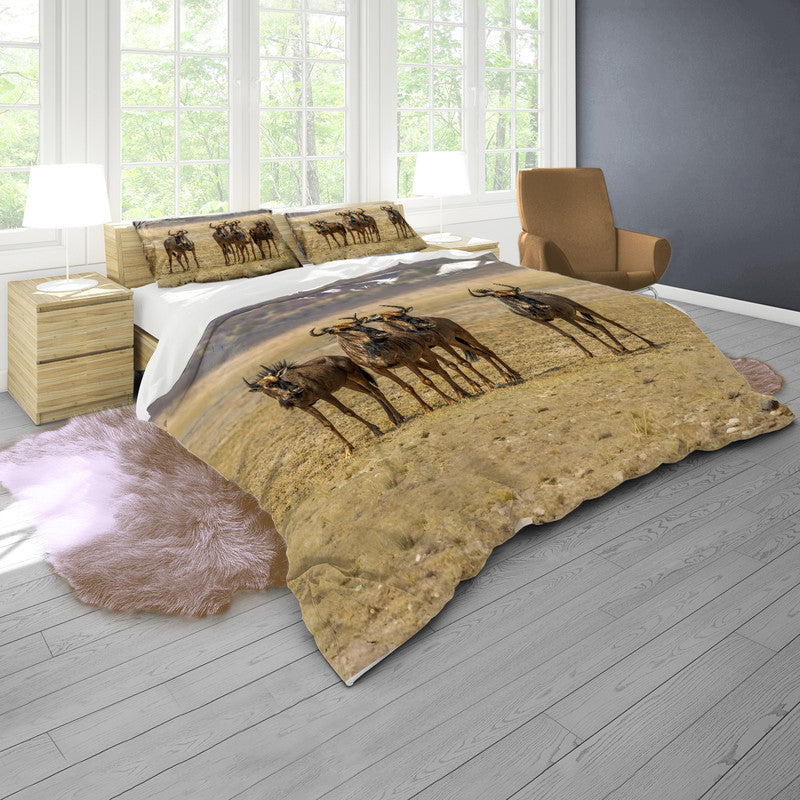 Blue Wildebeest Herd Duvet Cover Set by Fanie Heymans